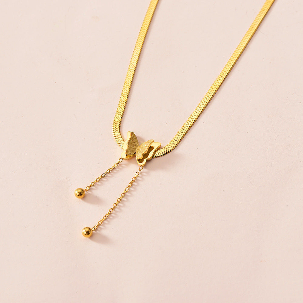 Collier pendentif papillon en acier inoxydable couleur or véritable préservant la mode chaîne en os de serpent