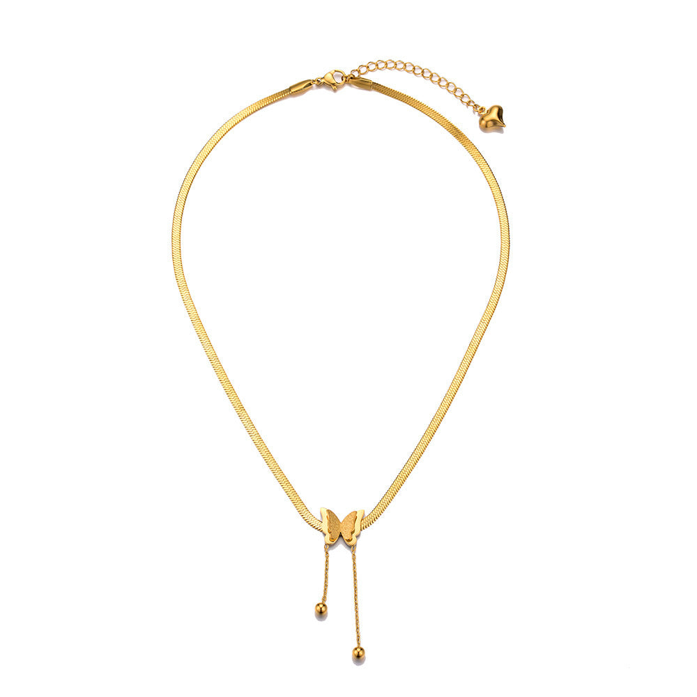 Collier pendentif papillon en acier inoxydable couleur or véritable préservant la mode chaîne en os de serpent