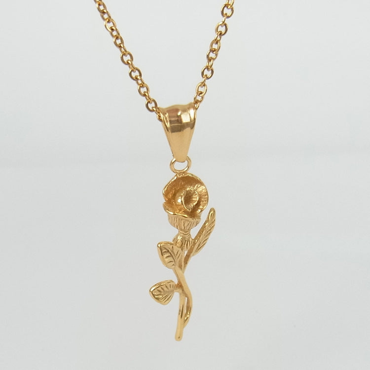 Collier en acier inoxydable avec pendentif croix en or et roses pour homme, bijou tendance, chaîne