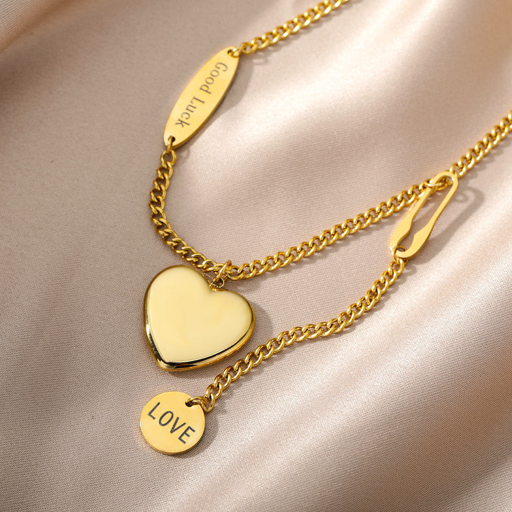 Colliers multicouches avec pendentif cœur pour femmes, chaîne en acier inoxydable, ras du cou en zircon, lune et étoile, bijoux de mariage