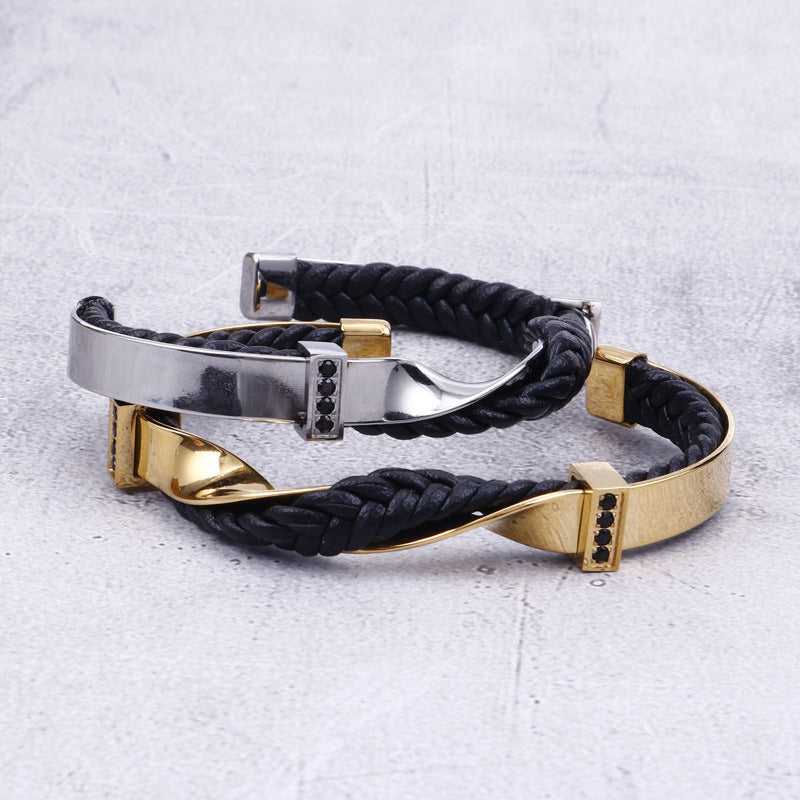 Stainless steel leather bracelet