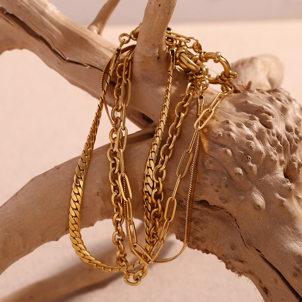 Bracelet à clip avec boucle en acier inoxydable plaqué or 18 carats, chaîne simple et tendance, style européen et américain
