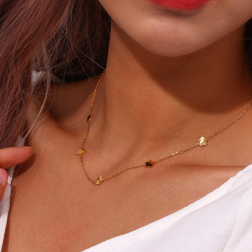 Chaîne de clavicule de luxe simple et légère en acier inoxydable plaqué 18 carats