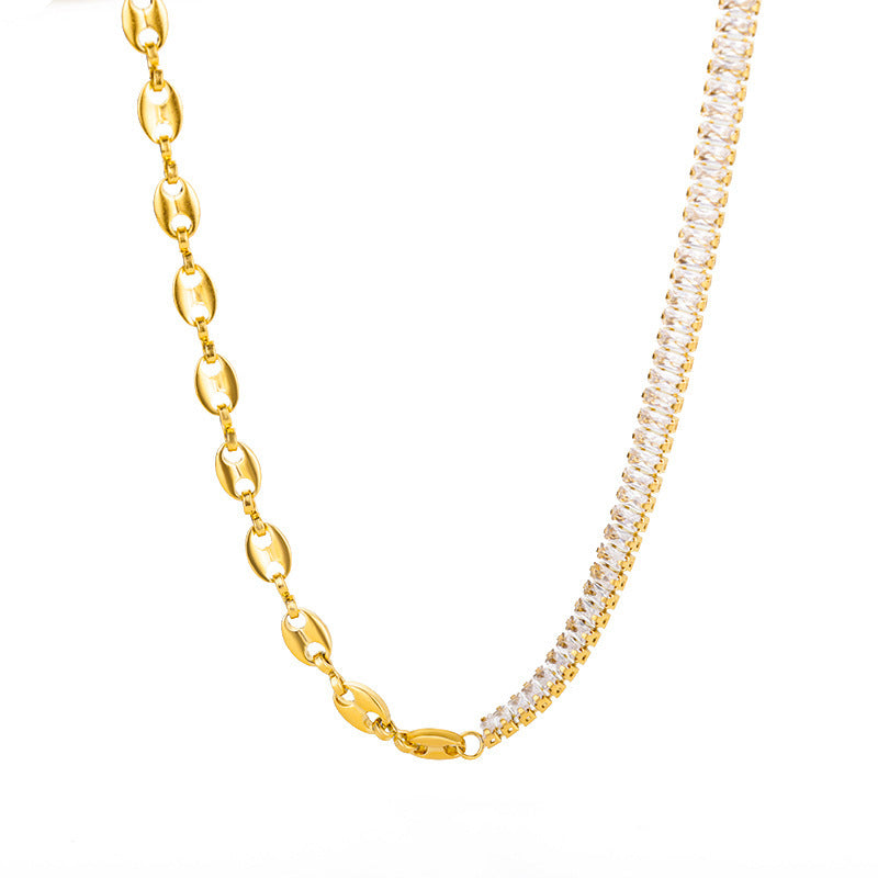 Collier pour femme en acier inoxydable plaqué or 18 carats, chaîne serpent ronde à perles minimaliste, style européen et américain