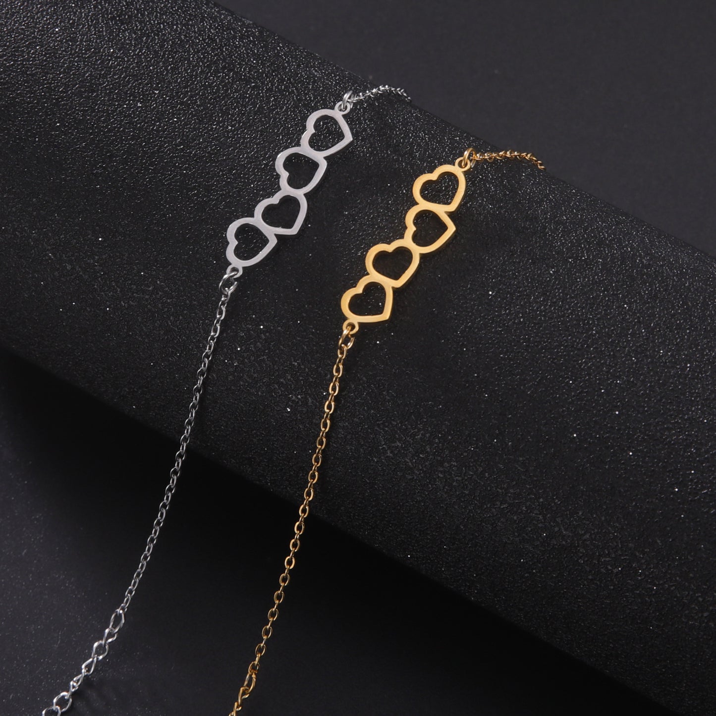 Hollow Heart Pendant Stainless Steel Bracelet