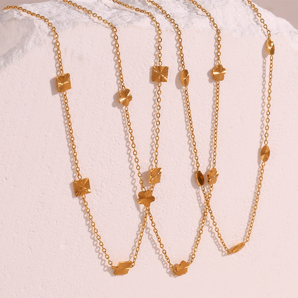 Chaîne de clavicule de luxe simple et légère en acier inoxydable plaqué 18 carats