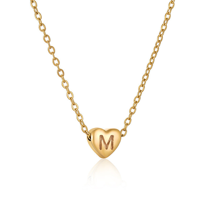 Collier avec lettres d'amour Ins Style pour femme, en acier inoxydable, en forme de cœur, chaîne de clavicule tendance