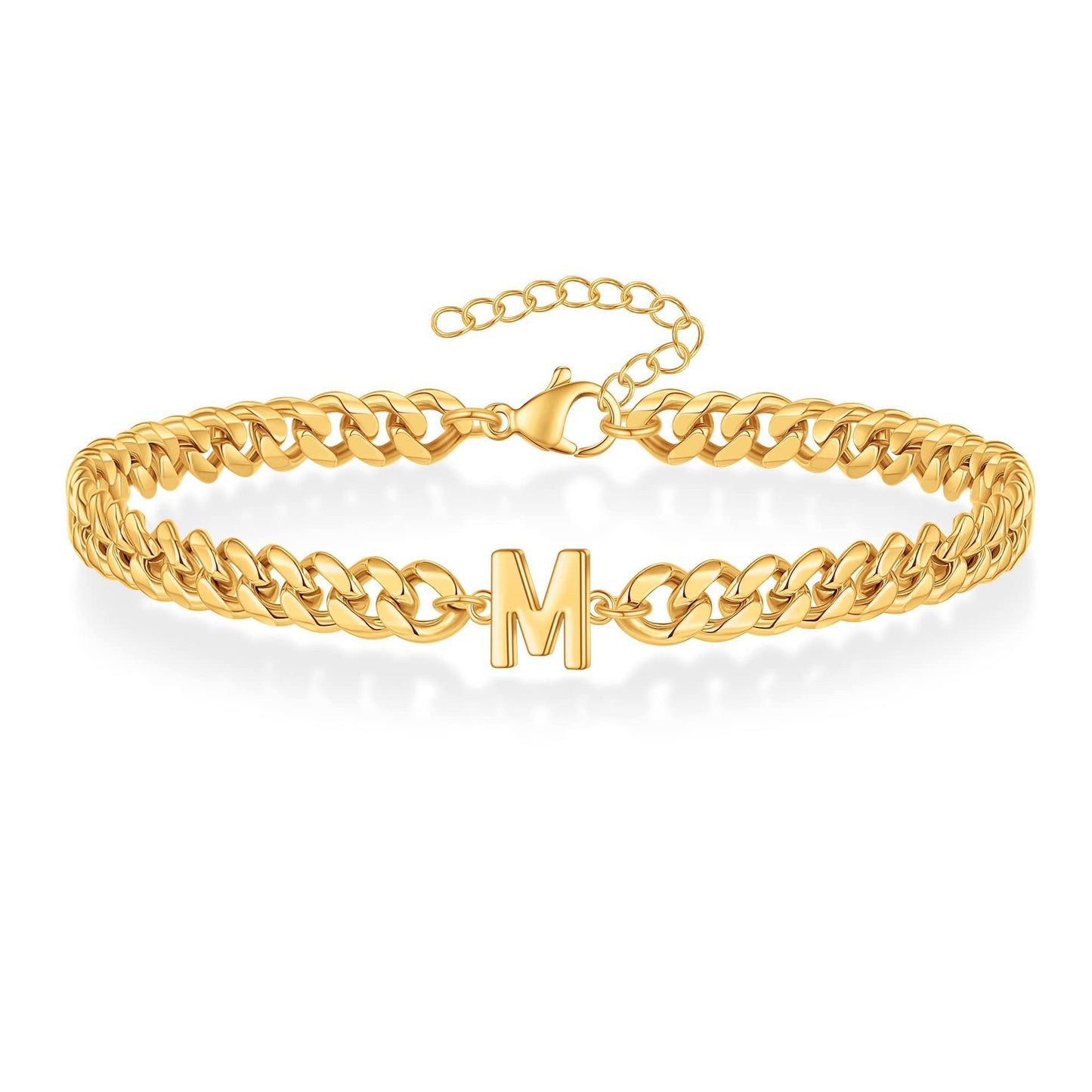 Bracelet cubain Magic Chain 26 initiales pour homme en acier inoxydable résistant à la lumière