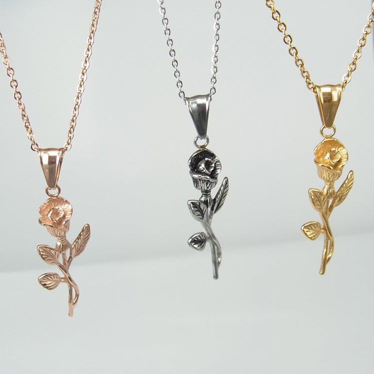 Collier en acier inoxydable avec pendentif croix en or et roses pour homme, bijou tendance, chaîne