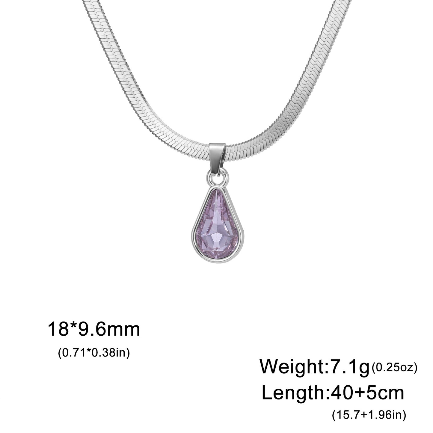 Collier pendentif goutte d'eau en cristal coloré pour femme, chaîne serpent en acier inoxydable, collier tendance pour femme