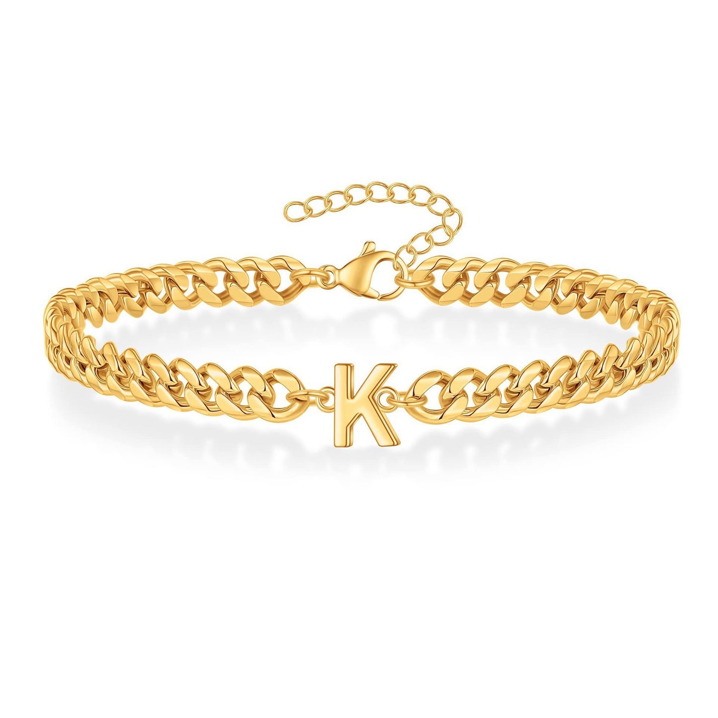 Bracelet cubain Magic Chain 26 initiales pour homme en acier inoxydable résistant à la lumière