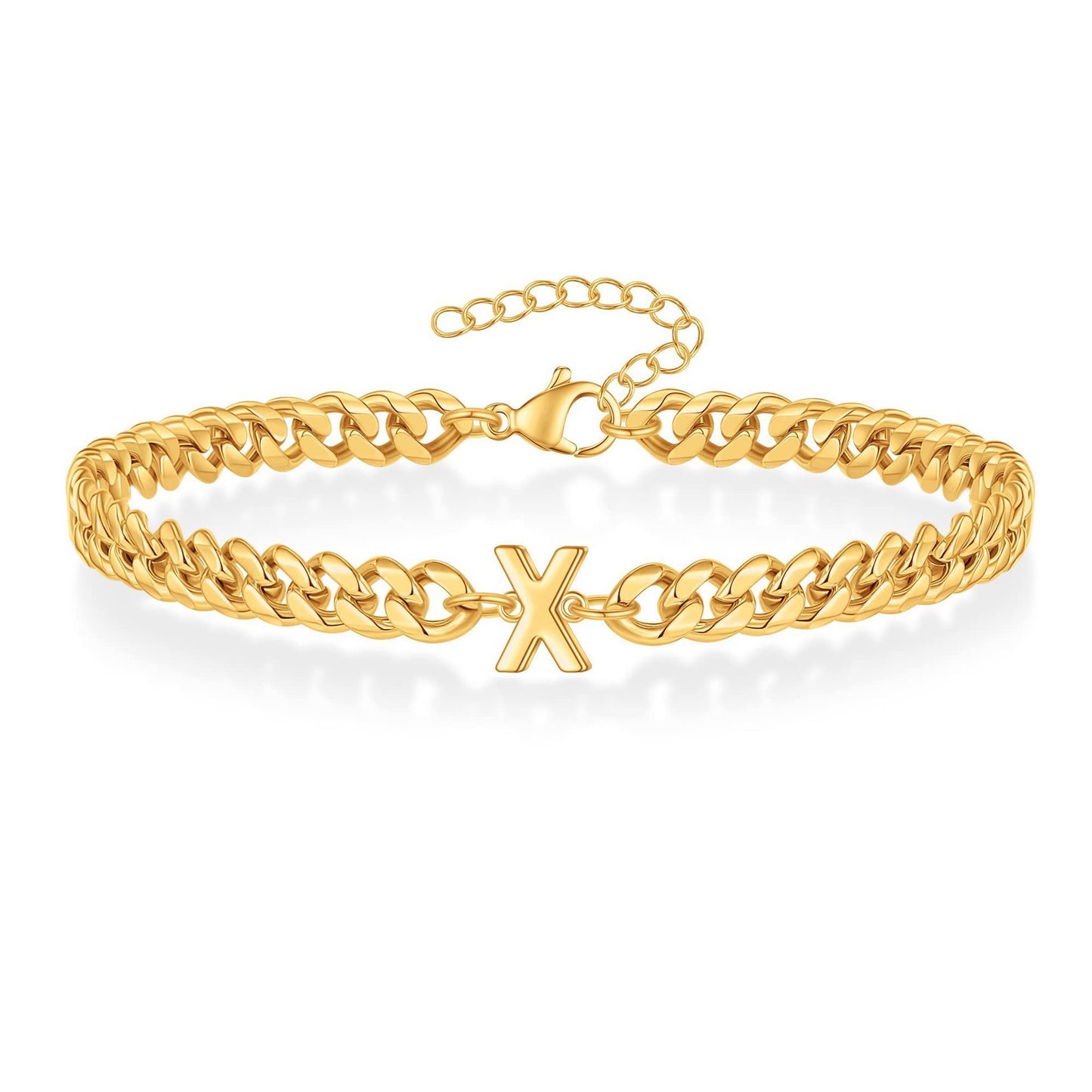 Bracelet cubain Magic Chain 26 initiales pour homme en acier inoxydable résistant à la lumière