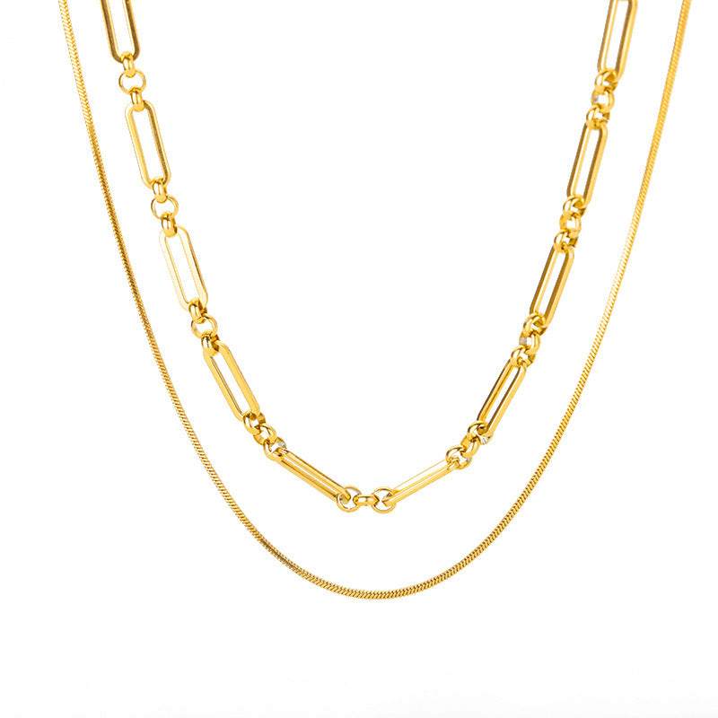 Collier pour femme en acier inoxydable plaqué or 18 carats, chaîne serpent ronde à perles minimaliste, style européen et américain