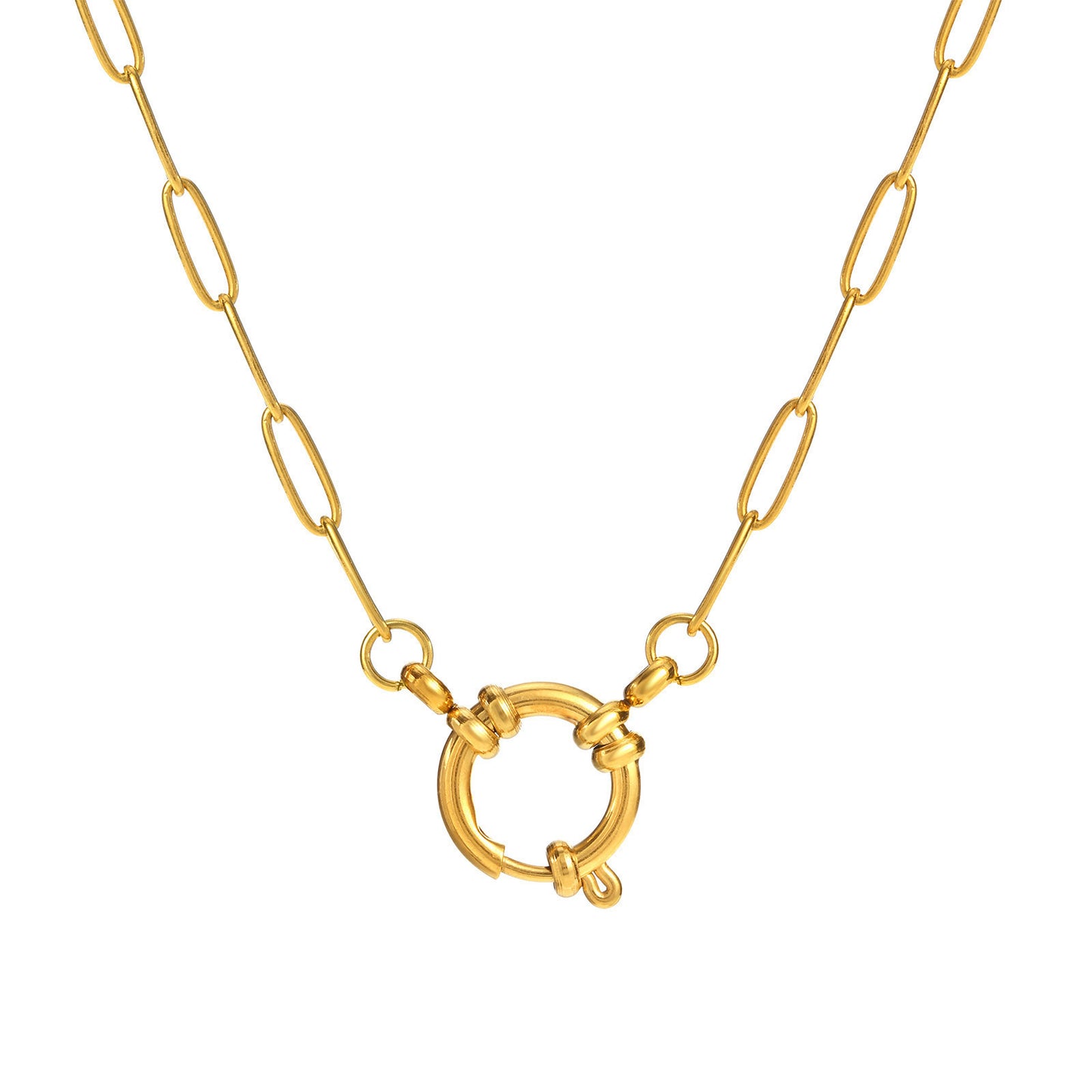Collier pendentif à fermoir à ressort tendance en acier inoxydable galvanisé or 18 carats, chaîne de clavicule de luxe légère et polyvalente