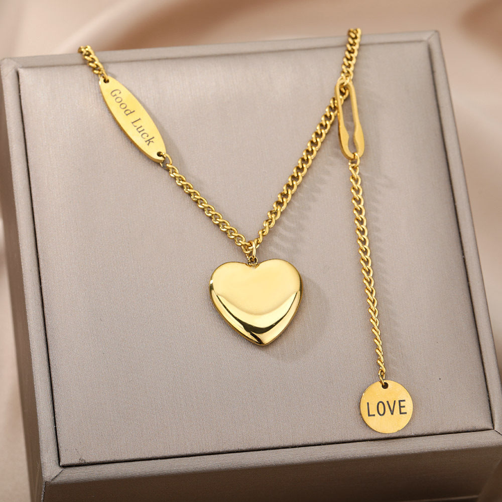 Colliers multicouches avec pendentif cœur pour femmes, chaîne en acier inoxydable, ras du cou en zircon, lune et étoile, bijoux de mariage