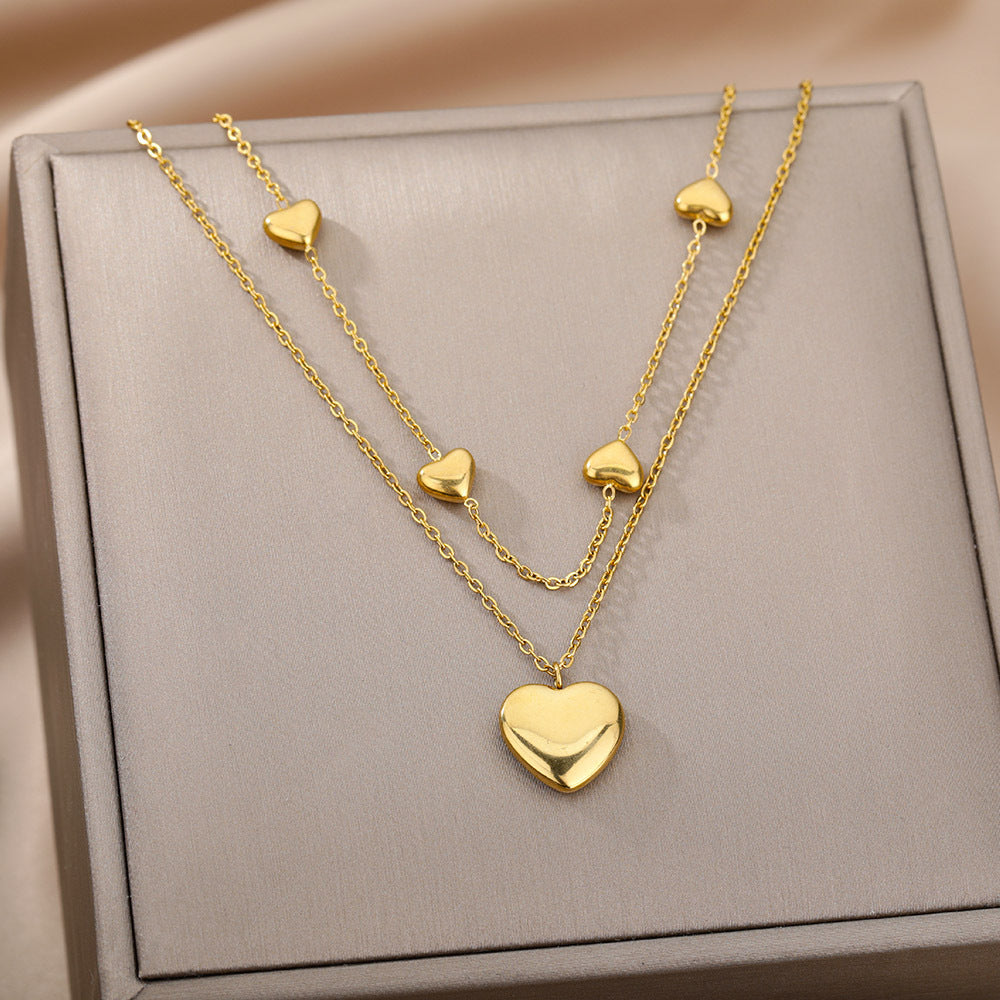 Colliers multicouches avec pendentif cœur pour femmes, chaîne en acier inoxydable, ras du cou en zircon, lune et étoile, bijoux de mariage