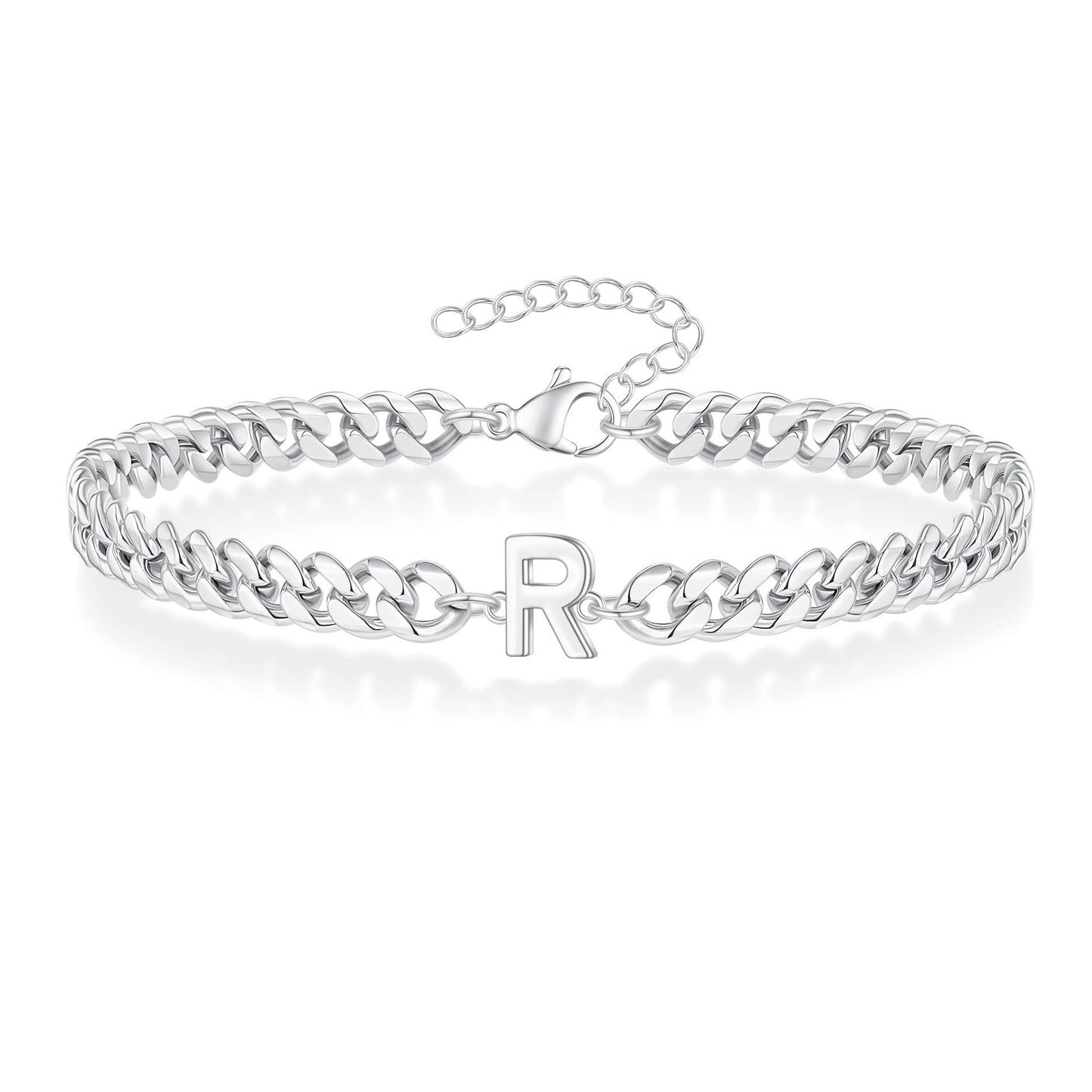 Bracelet cubain Magic Chain 26 initiales pour homme en acier inoxydable résistant à la lumière