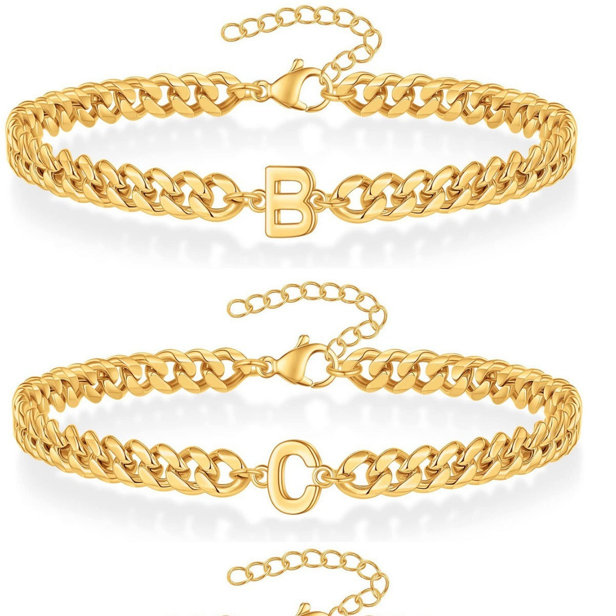 Bracelet cubain Magic Chain 26 initiales pour homme en acier inoxydable résistant à la lumière