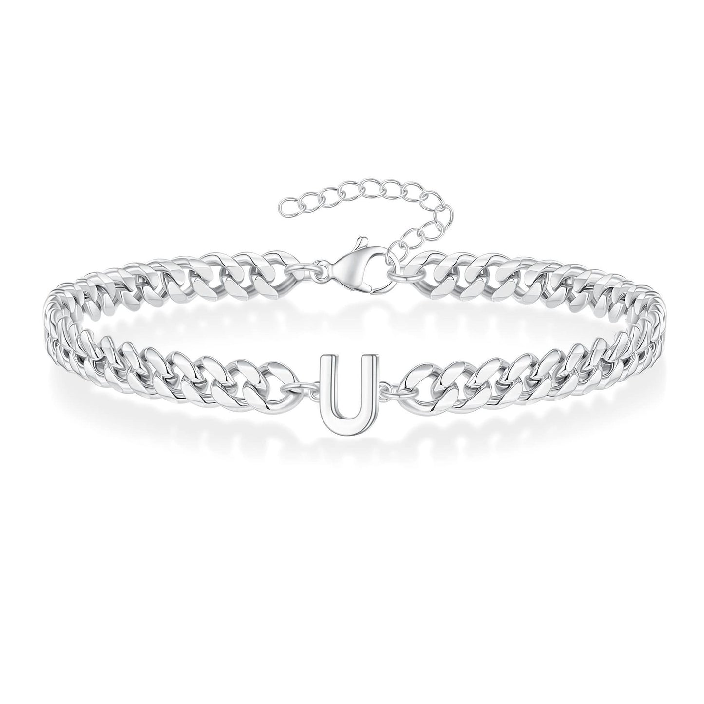 Bracelet cubain Magic Chain 26 initiales pour homme en acier inoxydable résistant à la lumière