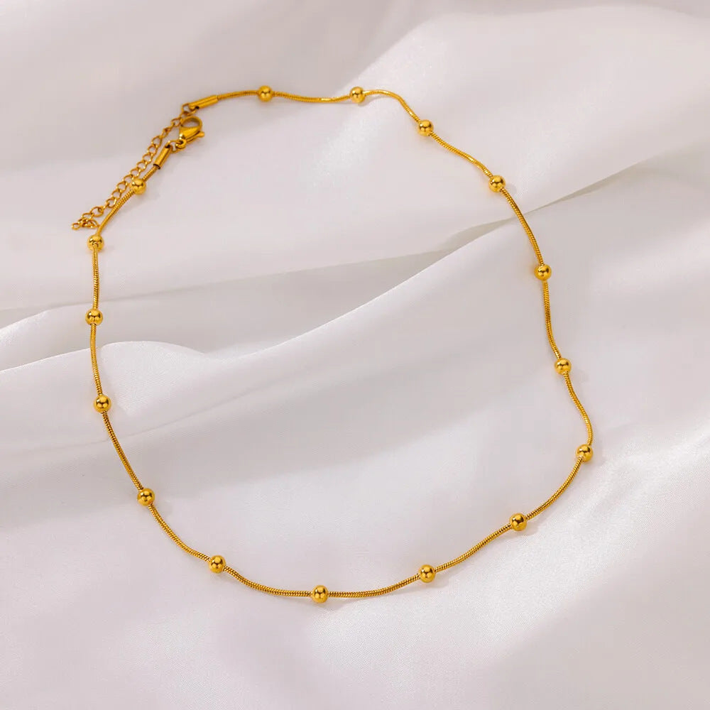 Collier pour femme en acier inoxydable plaqué or 18 carats, chaîne serpent ronde à perles minimaliste, style européen et américain