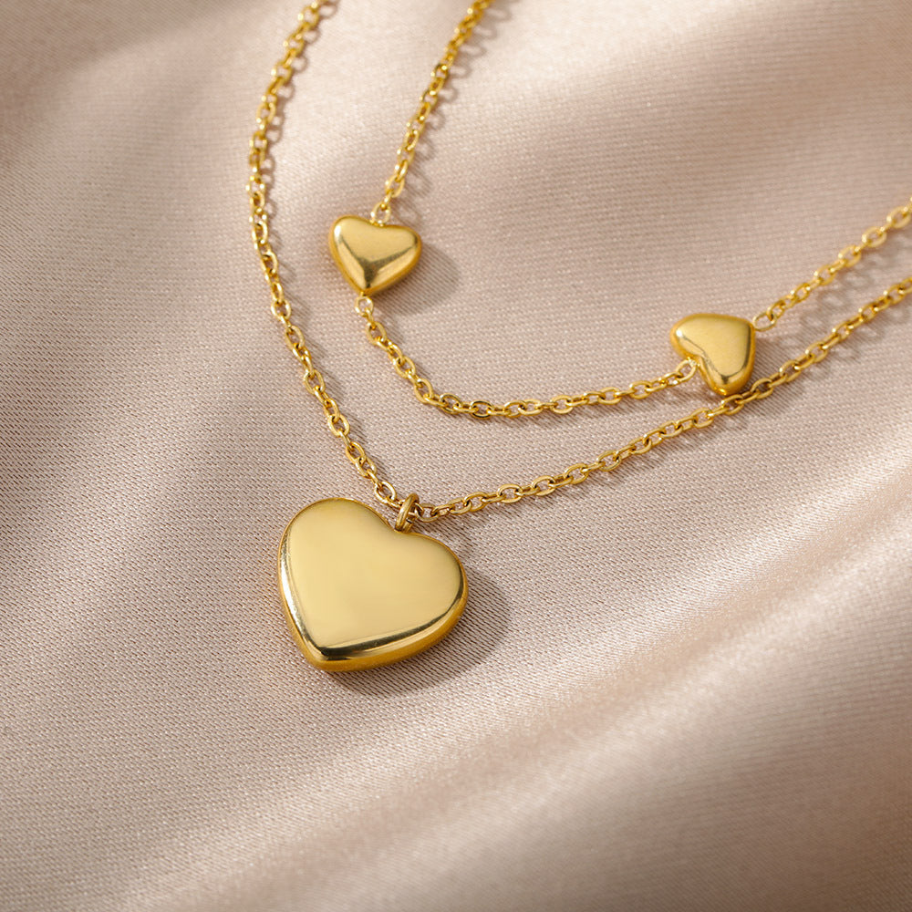 Colliers multicouches avec pendentif cœur pour femmes, chaîne en acier inoxydable, ras du cou en zircon, lune et étoile, bijoux de mariage