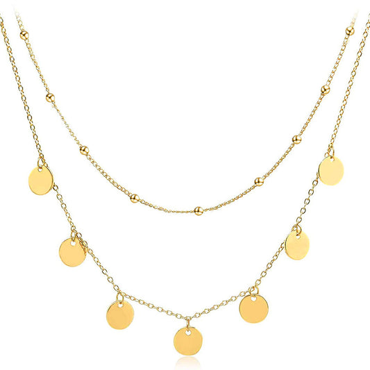Collier avec pendentif à paillettes et chaîne à double couche en acier inoxydable pour femme, bijou de commerce extérieur, nouveau style