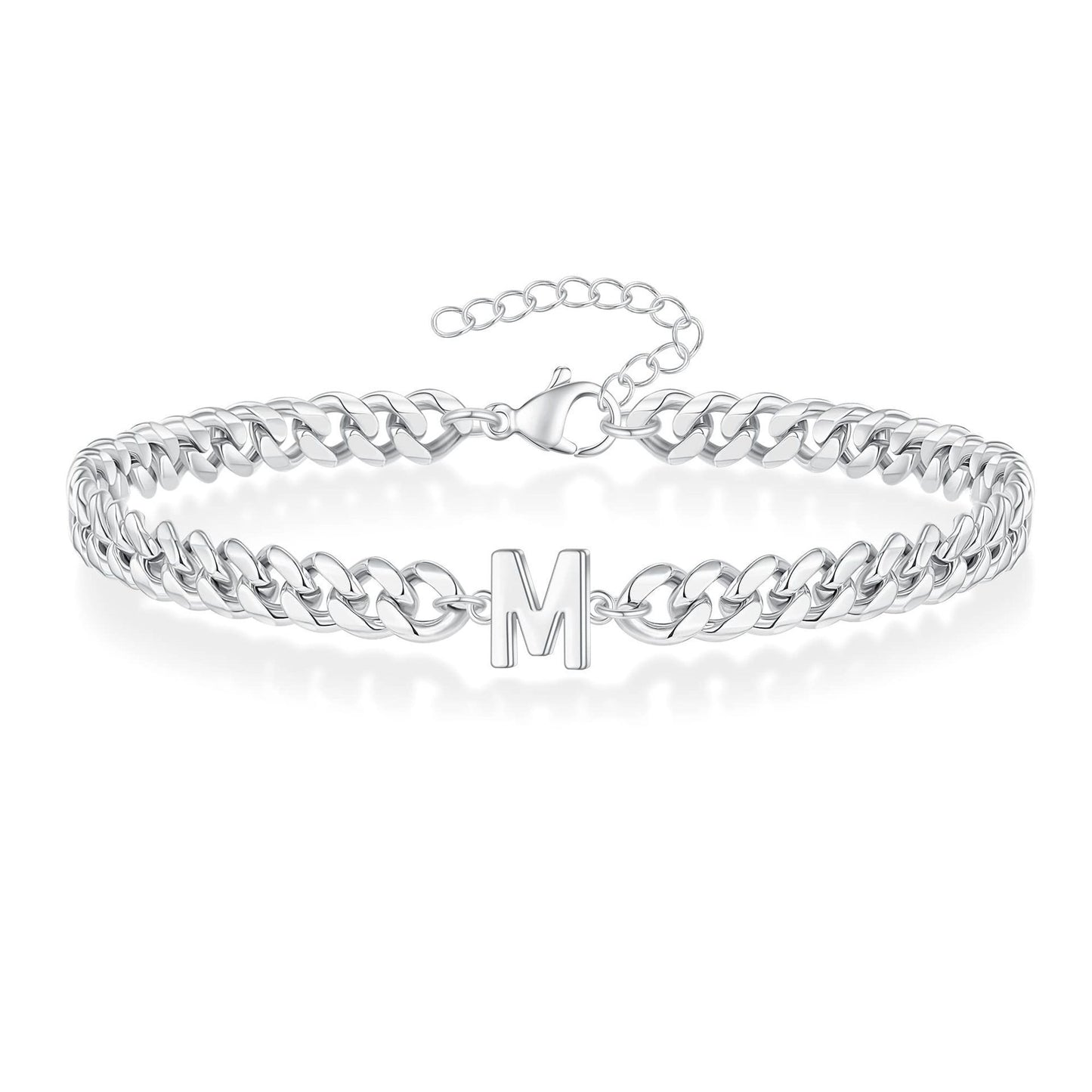 Bracelet cubain Magic Chain 26 initiales pour homme en acier inoxydable résistant à la lumière
