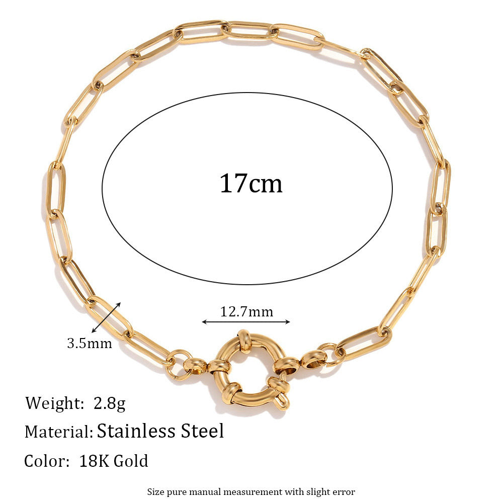 Bracelet à clip avec boucle en acier inoxydable plaqué or 18 carats, chaîne simple et tendance, style européen et américain