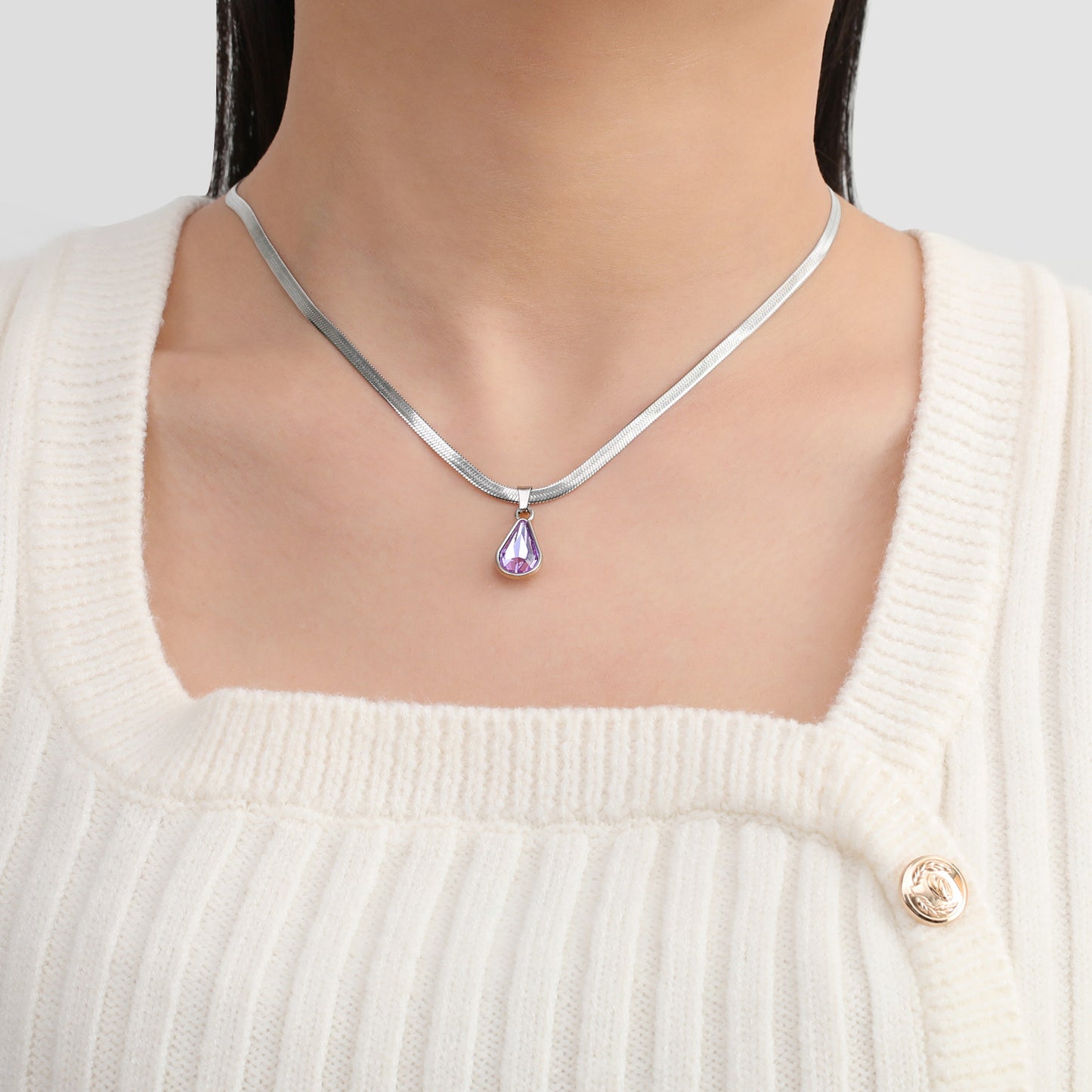 Collier pendentif goutte d'eau en cristal coloré pour femme, chaîne serpent en acier inoxydable, collier tendance pour femme