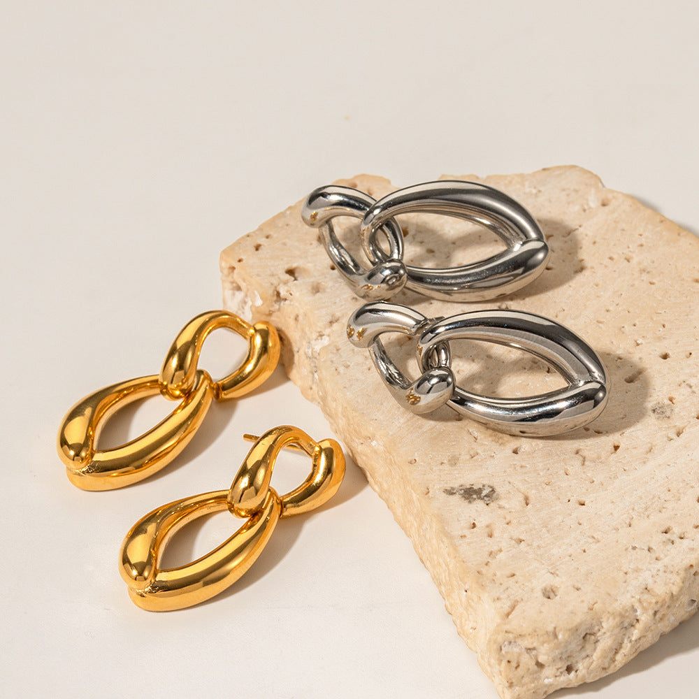 Boucles d'oreilles en acier titane plaqué or Boucles d'oreilles à chaîne irrégulière en acier inoxydable plaqué or 18 carats