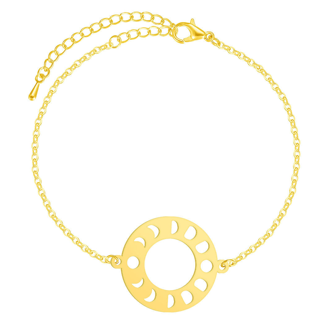 Bracelet en acier inoxydable avec pendentif géométrique en forme de phase de lune