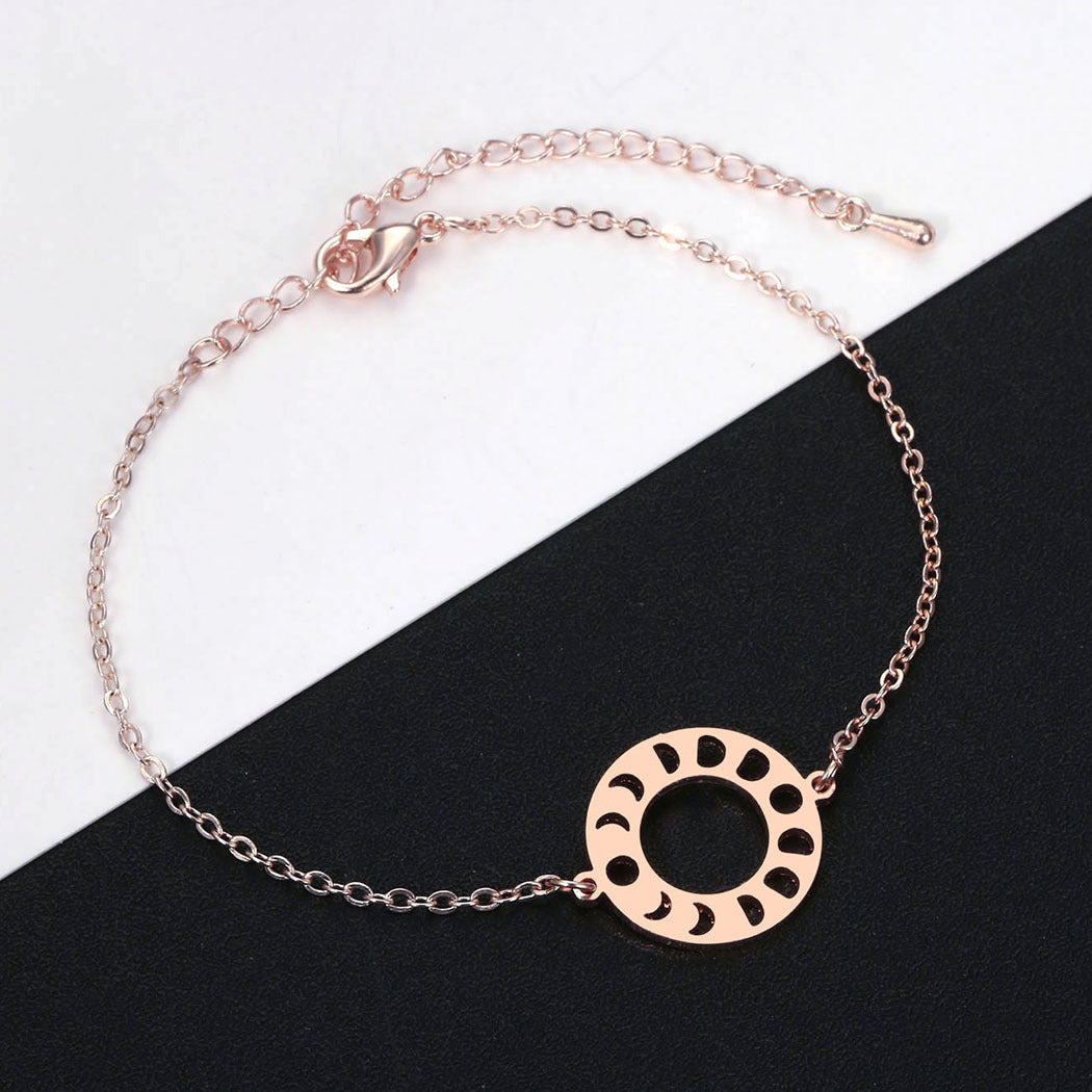 Bracelet en acier inoxydable avec pendentif géométrique en forme de phase de lune