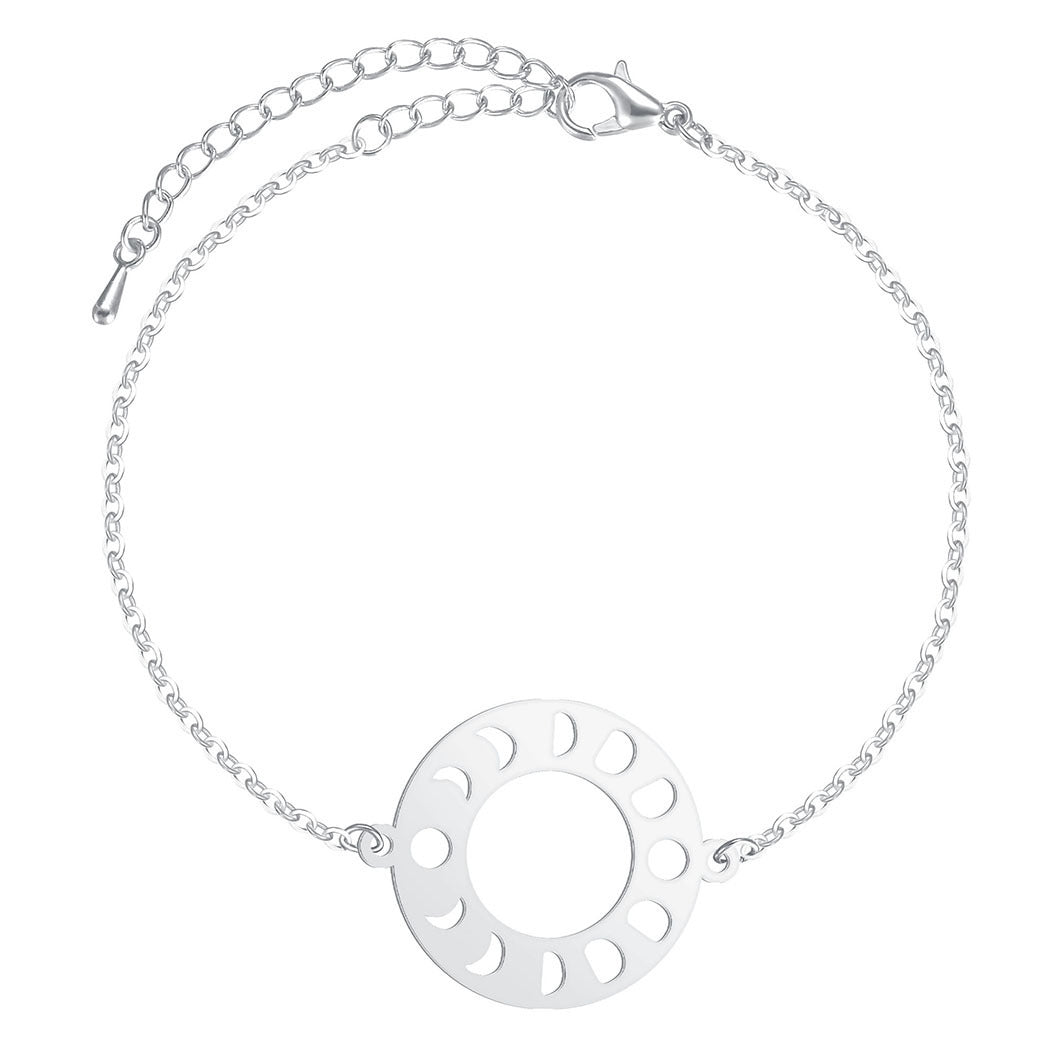 Bracelet en acier inoxydable avec pendentif géométrique en forme de phase de lune