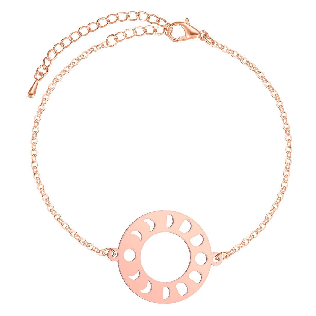 Bracelet en acier inoxydable avec pendentif géométrique en forme de phase de lune