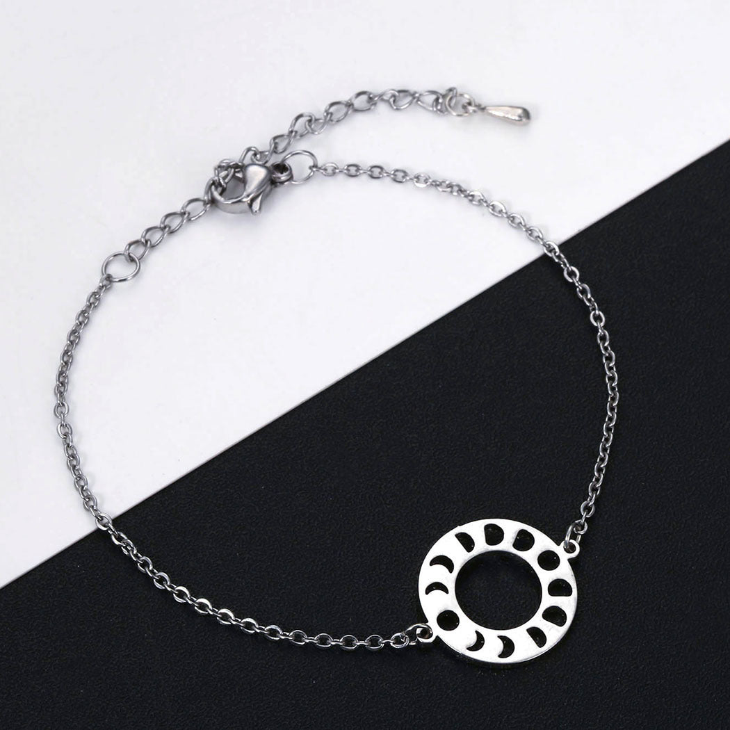 Bracelet en acier inoxydable avec pendentif géométrique en forme de phase de lune
