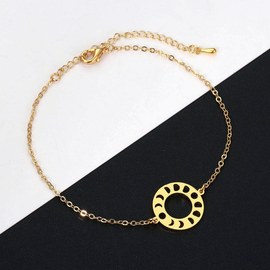 Bracelet en acier inoxydable avec pendentif géométrique en forme de phase de lune