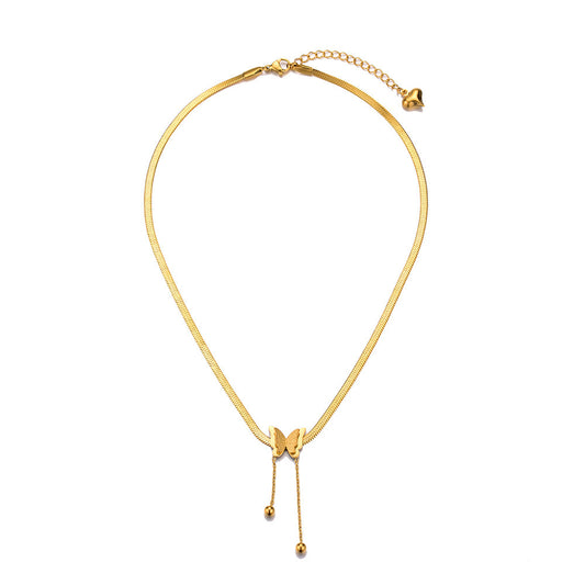 Collier pendentif papillon en acier inoxydable couleur or véritable préservant la mode chaîne en os de serpent