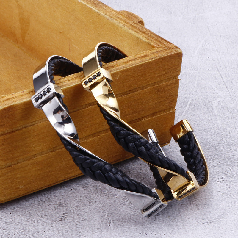 Stainless steel leather bracelet
