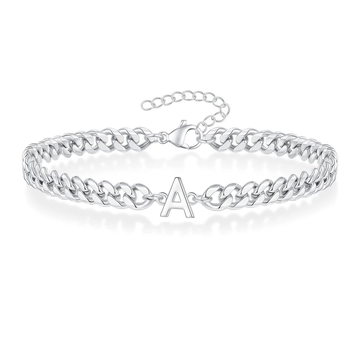 Bracelet cubain Magic Chain 26 initiales pour homme en acier inoxydable résistant à la lumière
