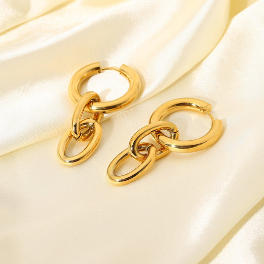 Boucles d'oreilles pendantes en acier inoxydable plaqué avec grande chaîne en or