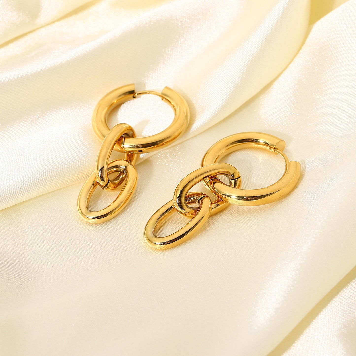 Boucles d'oreilles pendantes en acier inoxydable plaqué avec grande chaîne en or