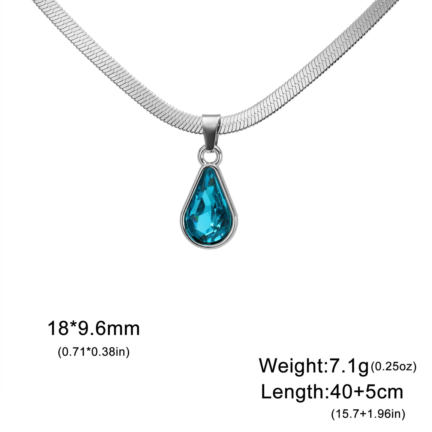 Collier pendentif goutte d'eau en cristal coloré pour femme, chaîne serpent en acier inoxydable, collier tendance pour femme
