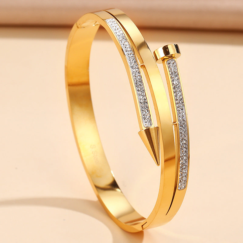 Stainless Steel Nail Rhinestone Bracelet