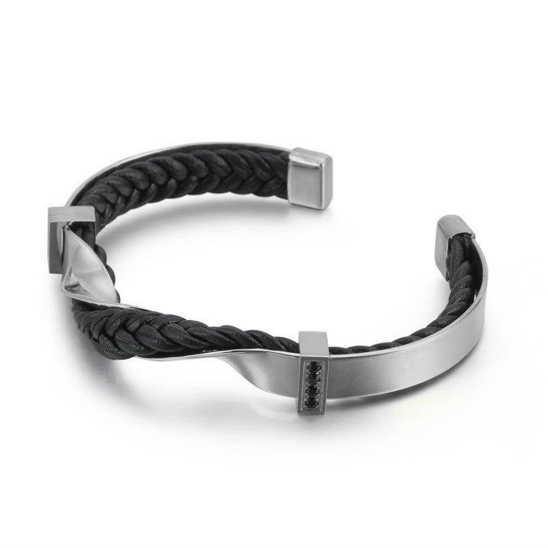 Stainless steel leather bracelet
