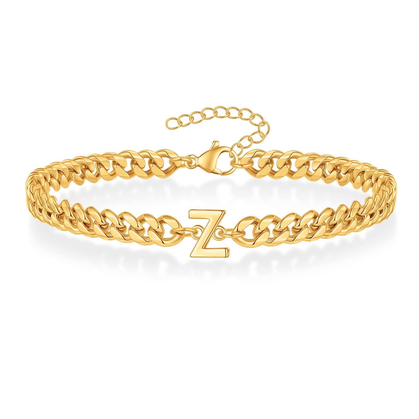 Bracelet cubain Magic Chain 26 initiales pour homme en acier inoxydable résistant à la lumière