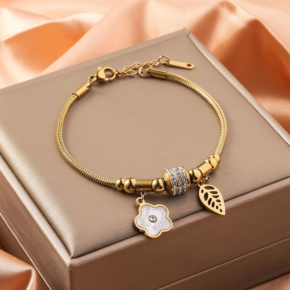 Bracelet en acier inoxydable avec placage sous vide en titane et herbe de Parthenocissus