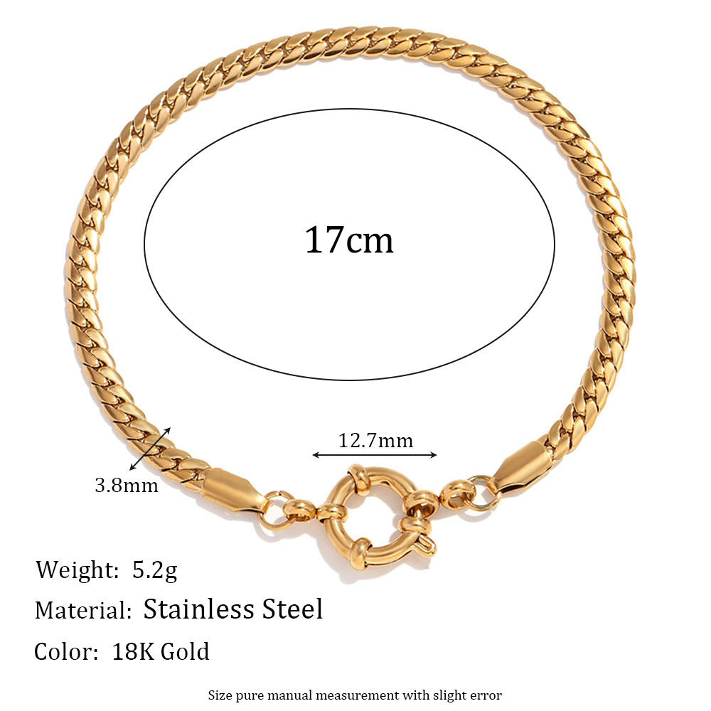 Bracelet à clip avec boucle en acier inoxydable plaqué or 18 carats, chaîne simple et tendance, style européen et américain