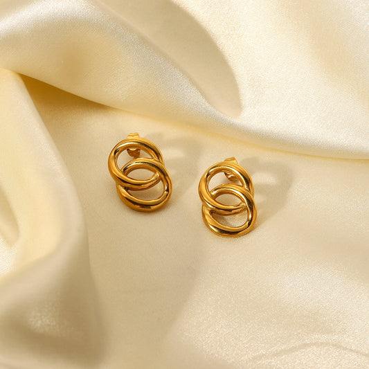 Boucles d'oreilles courtes en acier inoxydable plaqué or 18 carats pour femmes, style européen et américain
