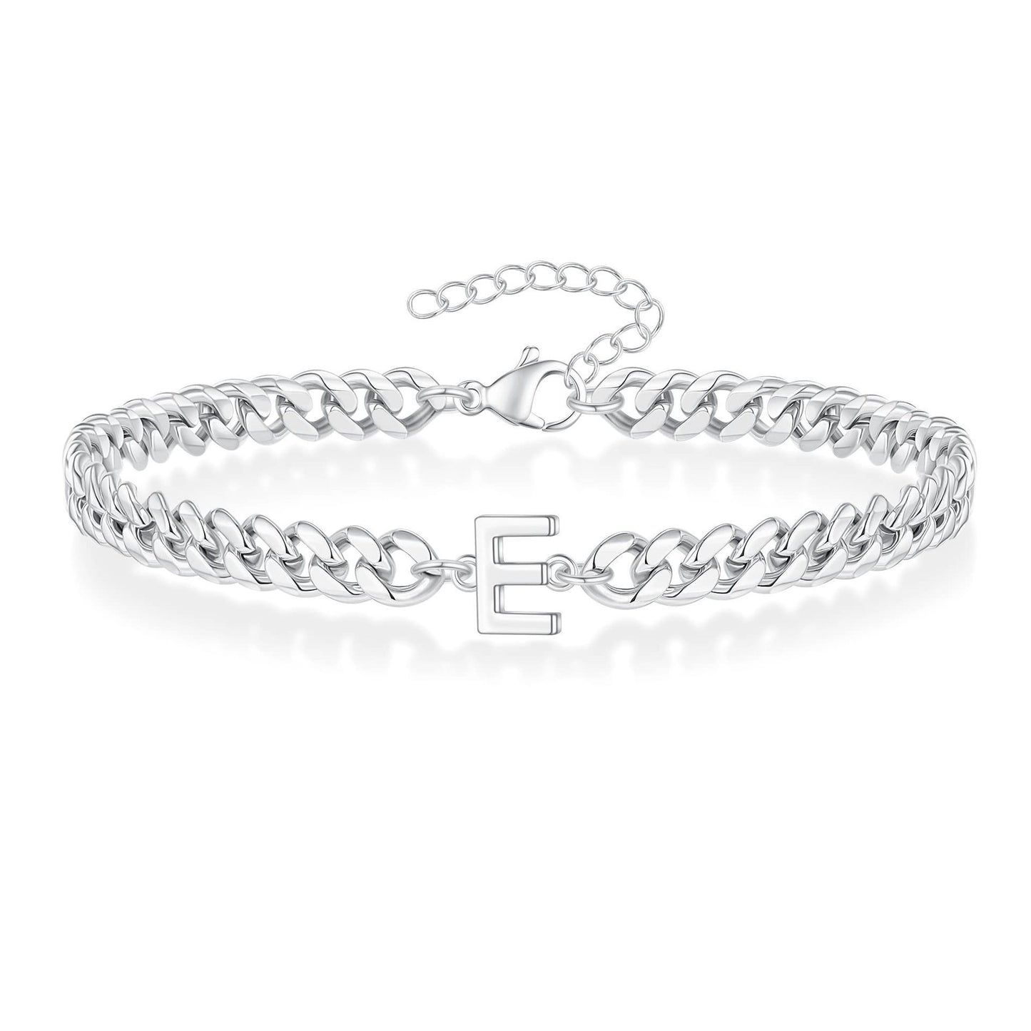Bracelet cubain Magic Chain 26 initiales pour homme en acier inoxydable résistant à la lumière