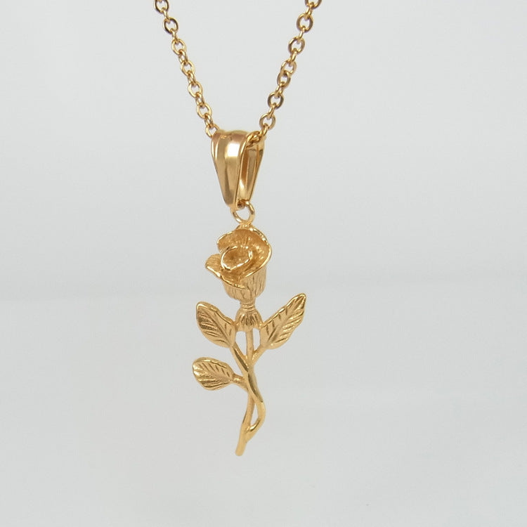 Collier en acier inoxydable avec pendentif croix en or et roses pour homme, bijou tendance, chaîne